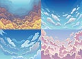 Set svening sky clouds. Realistic backdrops in soft pastel colors. Morning landscapes with clouds and gradient sky Royalty Free Stock Photo