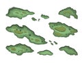 Set of swamps in isometric style. Isolated image of forest marsh. 3d landscape with cartoon fens