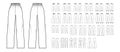 Set of Sweatpants leggings sport technical fashion illustration with normal low waist, high rise, full length, oversized