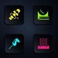 Set Swedish wall, Hopscotch, Toy horse and Skate park. Black square button. Vector