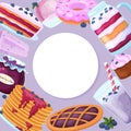 Set of sweet blueberry dessert icon. Round banner concept pattern dessert.