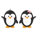 Set of sweet couple characters - boy and girl baby penguin icon hold hands Royalty Free Stock Photo