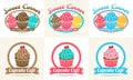 Set of sweet cupcake bakery badge label and logo design