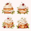 Set of sweet dessert with cream isolated on PNG background. Generative AI. Royalty Free Stock Photo
