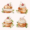 Set of sweet dessert with cream isolated on PNG background. Generative AI. Royalty Free Stock Photo