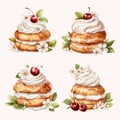 Set of sweet dessert with cream isolated on PNG background. Generative AI. Royalty Free Stock Photo