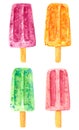 Set  of sweet fruit ice pops of different flavours, watercolor clip art Royalty Free Stock Photo