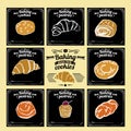 Set of sweet pastries and cupcakes. Vector icons of bakery, with imitation of chalk sketch Royalty Free Stock Photo