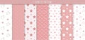 Set of sweet pink seamless pattern. Pink dotted background collection. Baby girl geometric ornamental template vector Royalty Free Stock Photo