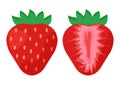 Set of sweet strawberry, whole and half. Vector Royalty Free Stock Photo