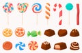 A set of sweets and candies. Chocolate and lollipops. Sweet shop. Vector illustration Royalty Free Stock Photo