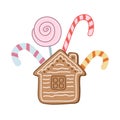 A set of sweets. Color vector illustration by hand. Lollipops and gingerbread. Christmas sweets