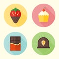 Sweets, confection round icons with long shadow