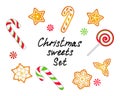 Set of sweets and gingerbreads for Christmas and New Year design Royalty Free Stock Photo