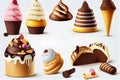 A set of sweets. Sweet pastries, cake, sweets, desserts. A collection of delicious, high-calorie food. Illustration