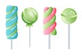 Set of sweets on white background - hard candy and bar, candy cane, lollipop, candy on stick. Tasty delicious. Vector