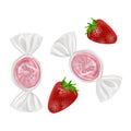 Set of sweets on white background, hard candy, Sweet lollipops round shape with strawberry flavor. Vector illustration