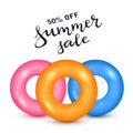 Set of Swim Rings on White Background and Summer Sale Royalty Free Stock Photo