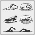 Set of swimming emblems, labels and design elements. Royalty Free Stock Photo