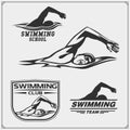 Set of swimming emblems, labels and design elements. Royalty Free Stock Photo