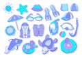 Set with swimming goods for kids. Vector color illustration Royalty Free Stock Photo