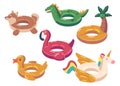 Set Swimming Rings, Rubber Colorful Inflatable Stylish Modern Accessories for Children and Adults. Pink Flamingo,