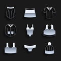 Set Swimsuit, Men underpants, Winter hat, Undershirt, Sweater, Shirt and Skirt icon. Vector