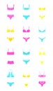 Big set of summer fashion swimsuit. Minimalistic simplified vector illustration. Swimsuit for beach. Two-piece swimsuits Royalty Free Stock Photo