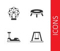 Set Swing for kids, Ferris wheel, Bumper car and Jumping trampoline icon. Vector Royalty Free Stock Photo