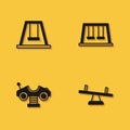 Set Swing for kids, Seesaw, car and Swings icon with long shadow. Vector