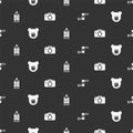 Set Swiss army knife, Bear head, Spray against insects and Photo camera on seamless pattern. Vector