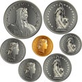 Set of swiss money Francs coins Royalty Free Stock Photo