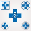 Set of Swiss Pharmacy Icons with Caduceus Symbol in Blue Colors - Swiss Cross Symbol Royalty Free Stock Photo