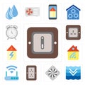 Set of Switch, Deep, Cooler, Plug, Modem, Home, Alarm, editable Royalty Free Stock Photo