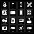 Set of Switch, Hide, Close, Folder, Megaphone, Smartphone, Controls, Hourglass, Unlocked icons