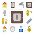 Set of Switch, Locking, Socket, Alarm, Smart home, Remote, Handle, Doorknob, Voice control, editable icon pack Royalty Free Stock Photo