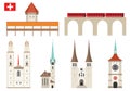 Set of Switzerland landmark icons in flat style Royalty Free Stock Photo