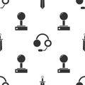 Set Sword for game, Headphones and Joystick for arcade machine on seamless pattern. Vector.