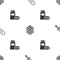 Set Sword for game, Rubik cube and Burger on seamless pattern. Vector