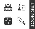 Set Sword for game, Waistcoat, Piece of puzzle and Chess icon. Vector