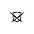 Set of swords with shield logo template vector icon illustration