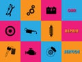 Set of 9 symbol icons for car service, auto repair shop, car repair in retro style. Vector Royalty Free Stock Photo