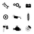 Set of 9 symbol icons for car service, auto repair shop, car repair. Vector square orientation Royalty Free Stock Photo