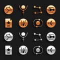 Set Symbol Uranus, Pisces zodiac, Sagittarius, Solar system, Star constellation, Great Bear and Pluto icon. Vector