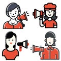 Set of symbol Woman with megaphone to amplify her voice