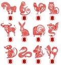 Twelve zodiac animals. Horoscope  logo Royalty Free Stock Photo
