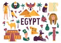 Set of symbols, landmarks, objects of ancient Egypt. Vector illustration Royalty Free Stock Photo