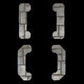 Set of symbols left and right square bracket, left and right perentheses made of industrial metal on black background 3d