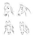 Set symbols outline head horse isolated on white b