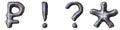 Set of symbols rouble, exclamation mark, question mark, asterisk made of forged metal isolated on white background. 3d